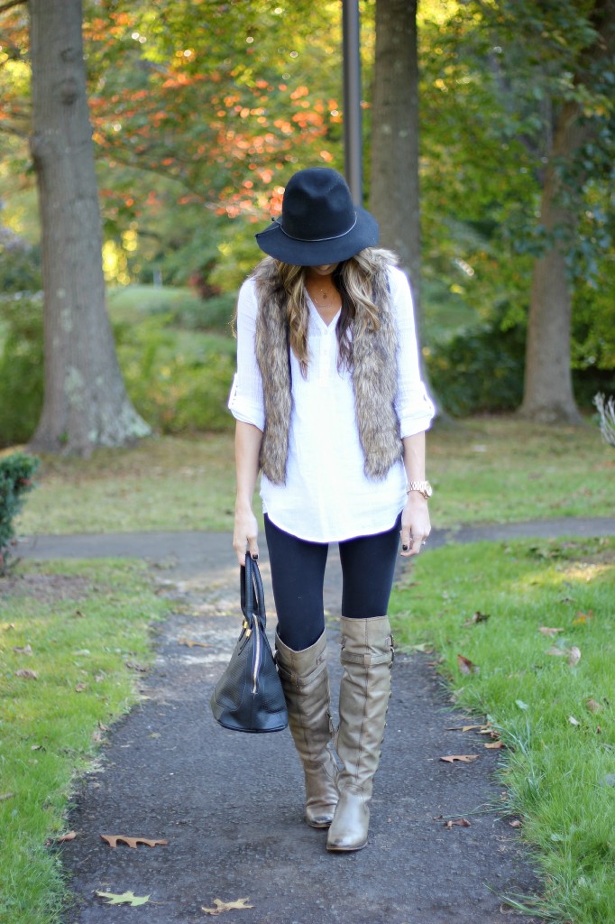 Fur Vest, Fall Fashion, Over the Knee Boots, Wool Hat