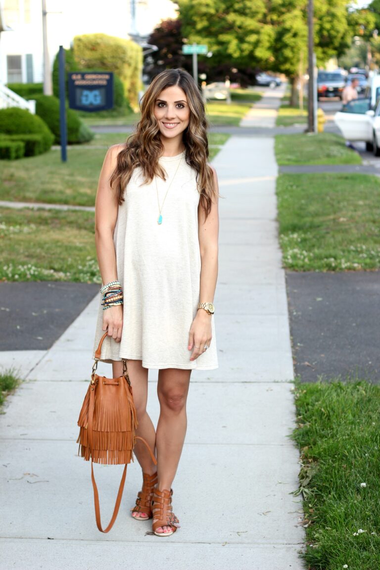 BUMPStyle Box: Flowy Beige Mini Maternity Dress