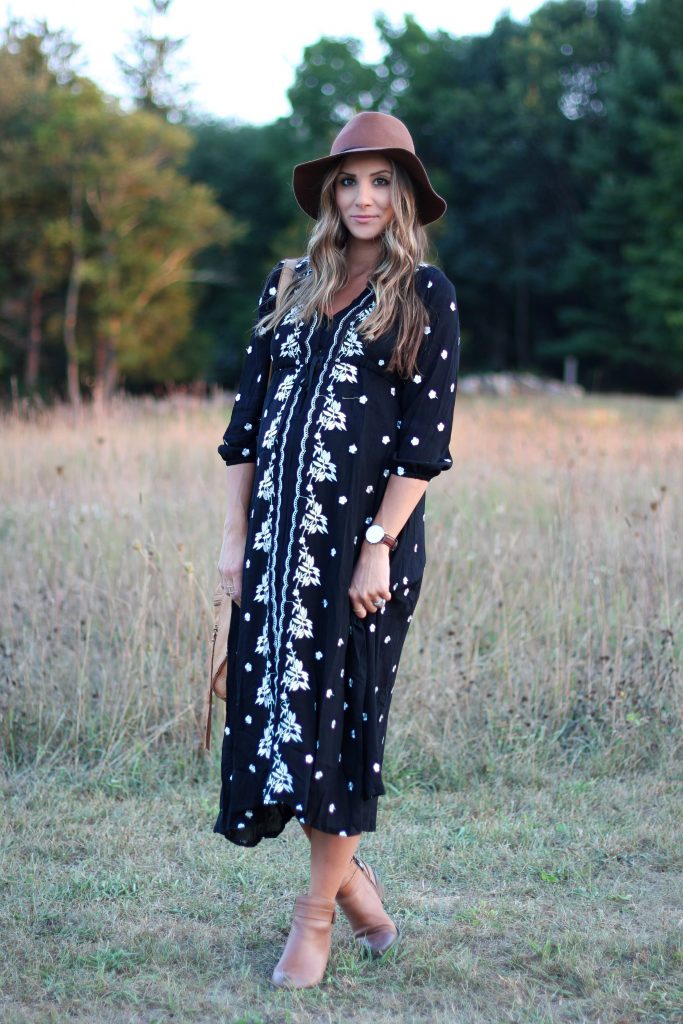 Lauren McBride Maternity Style, Embroidered Dress, Fall Style