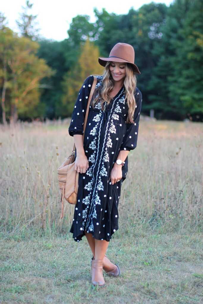 Lauren McBride Maternity Style, Embroidered Dress, Fall Style