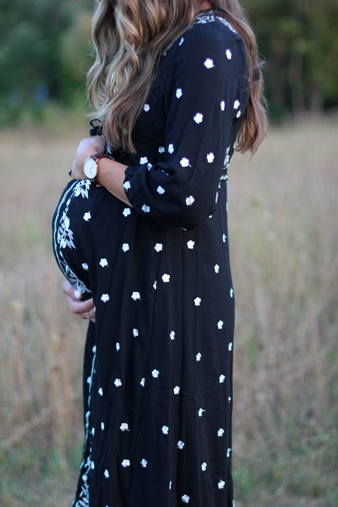 Lauren McBride Maternity Style, Embroidered Dress, Fall Style