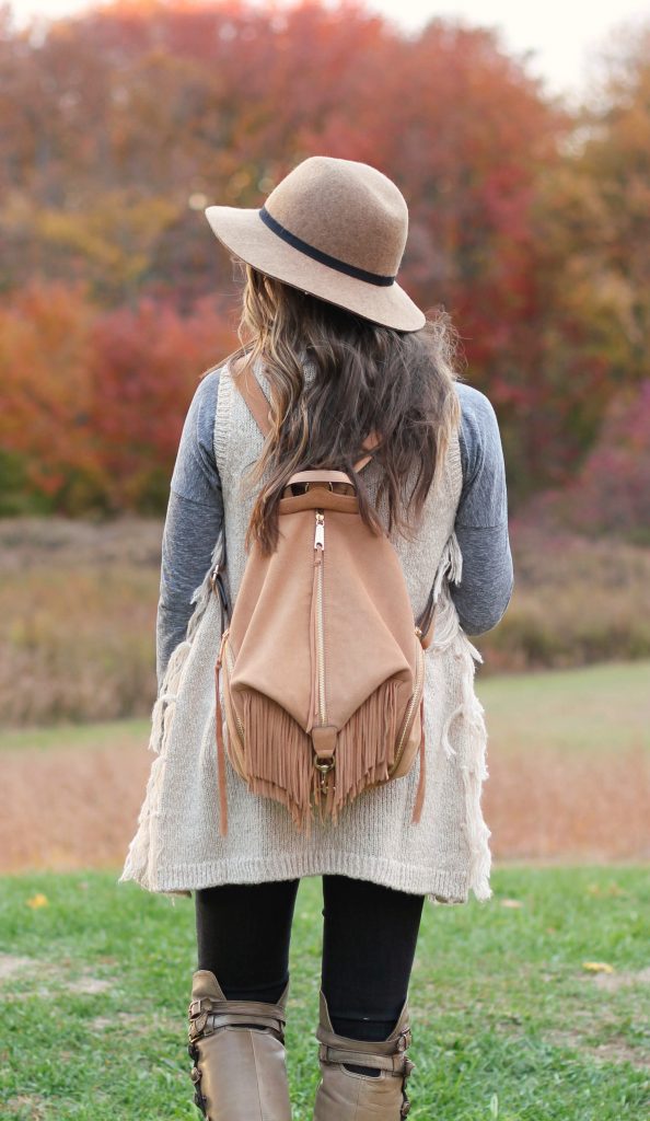 Fall maternity style, fall maternity fashion, fringe vest and over the knee boots, Sam Edelman Pierce