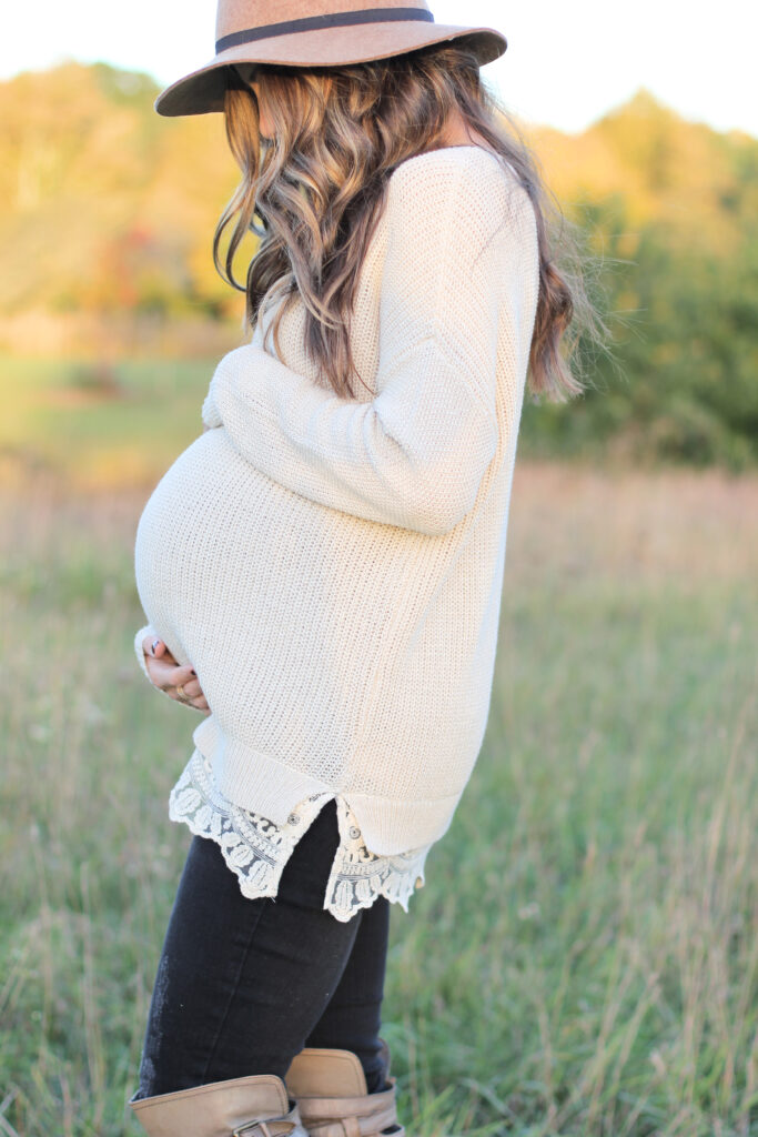 Lace Trim Sweater and Over the Knee Boots, Maternity Style, Fall Fashion - Lauren McBride