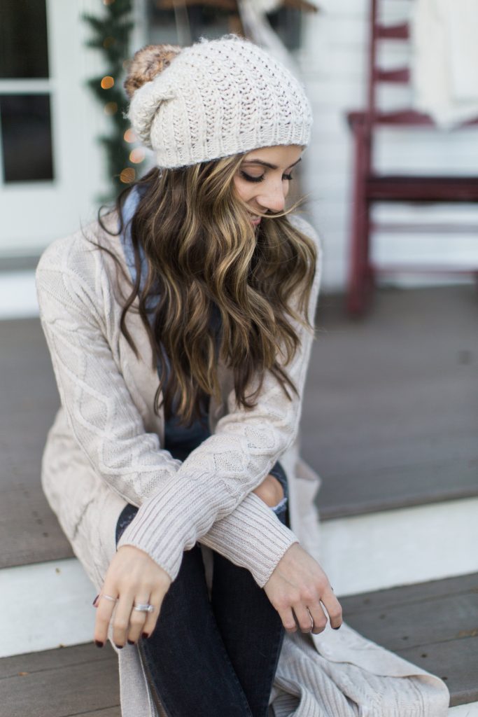 Lulu's maxi cardigan with distressed jeans, a chambray top, and booties makes for the perfect cozy winter style.