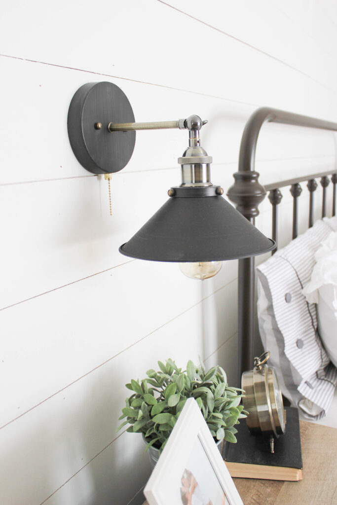 Farmhouse master bedroom industrial sconce lighting