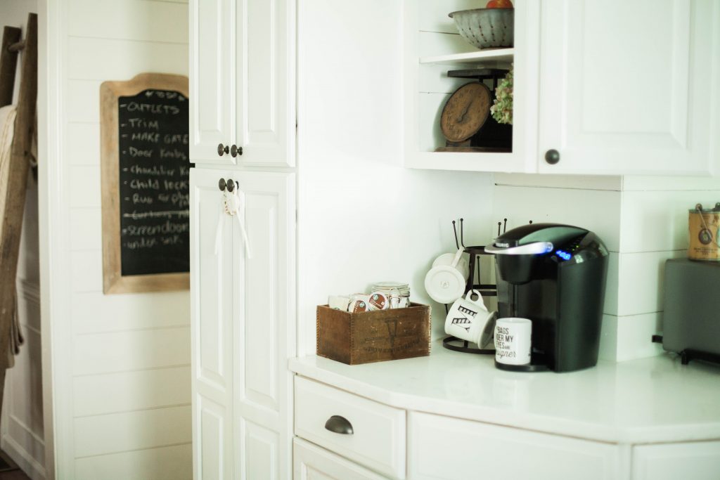 A home coffee bar for sleep deprived moms with Starbucks