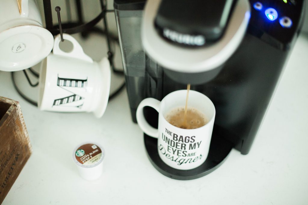 A home coffee bar for sleep deprived moms with Starbucks