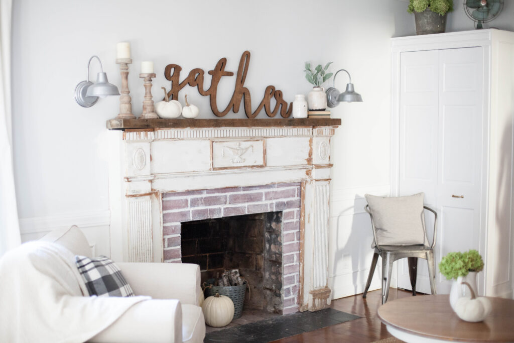 Our process for how to mount an antique mantle to our fireplace to add an antique flare to our living room.