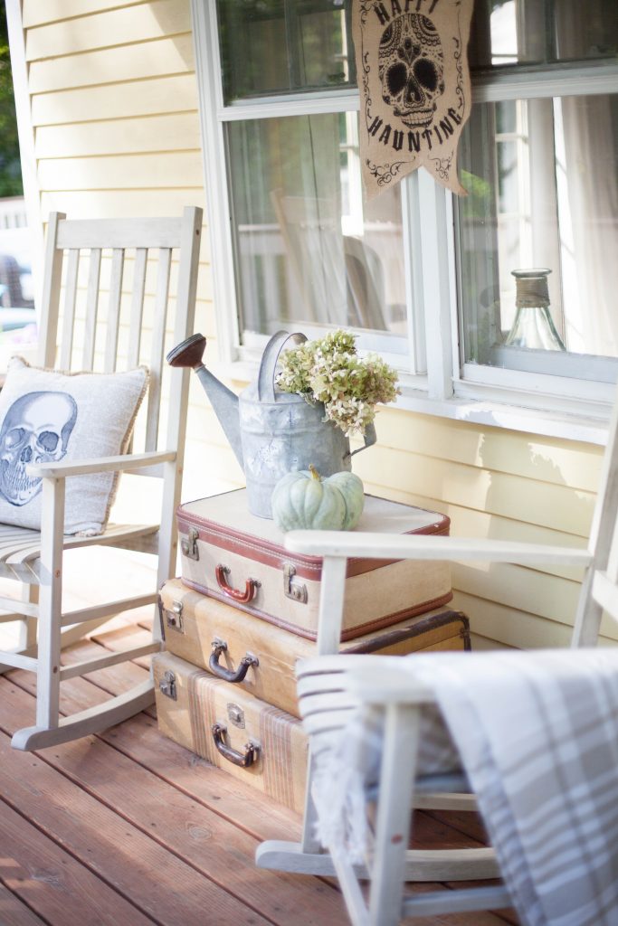 Simple rustic Halloween front porch decor