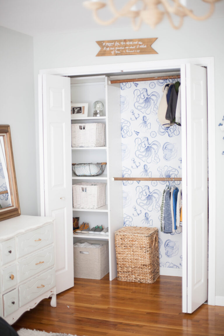 Home // Kids’ Closet Makeovers & Tips for Installing Removable Wallpaper