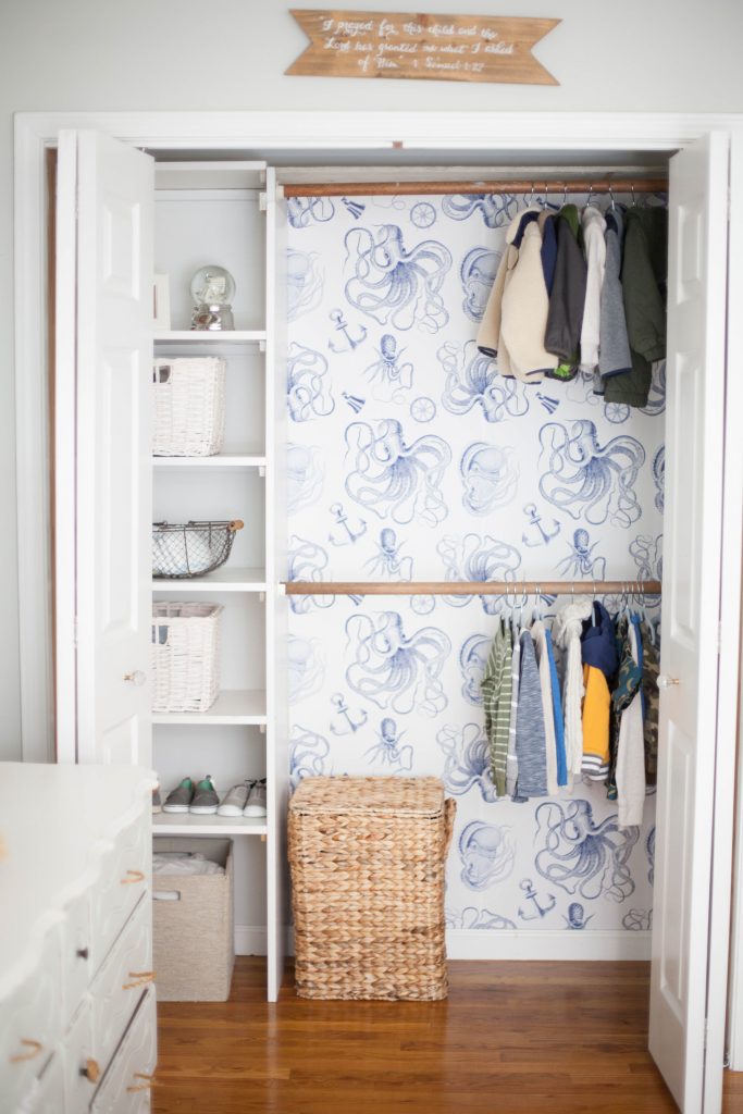 Tips for installing removable wallpaper from Walls Need Love and a cute way to add a big impact to your kid's closet!