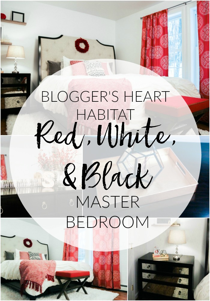 Bloggers Heart Habitat partner with Habitat for Humanity of Eastern Connecticut to design a glamorous master bedroom featuring red, white, and black decor.