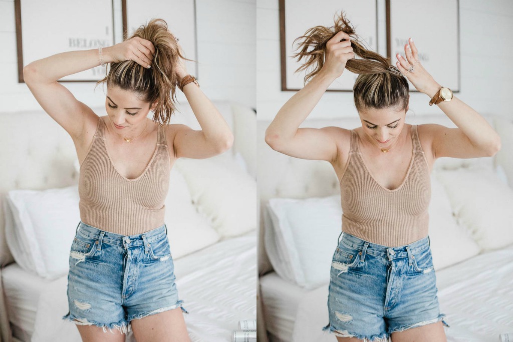 Life and style blogger Lauren McBride shares a Simple Top Knot Tutorial featuring styling products from Nioxin to help with postpartum hair loss.