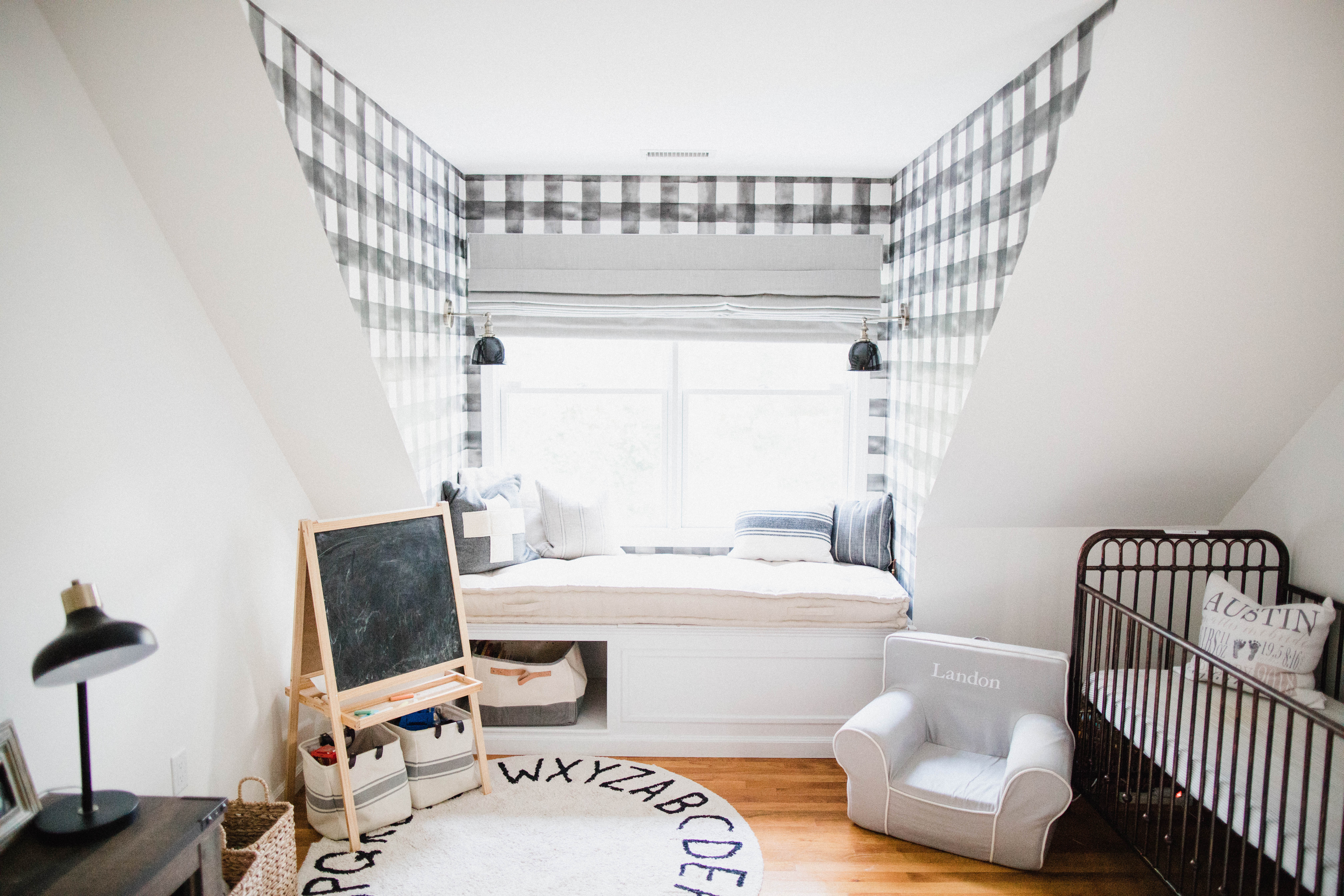 Connecticut life and style blogger Lauren McBride shares a shared boys bedroom update featuring a unique wallpaper wall using products from Home Depot.