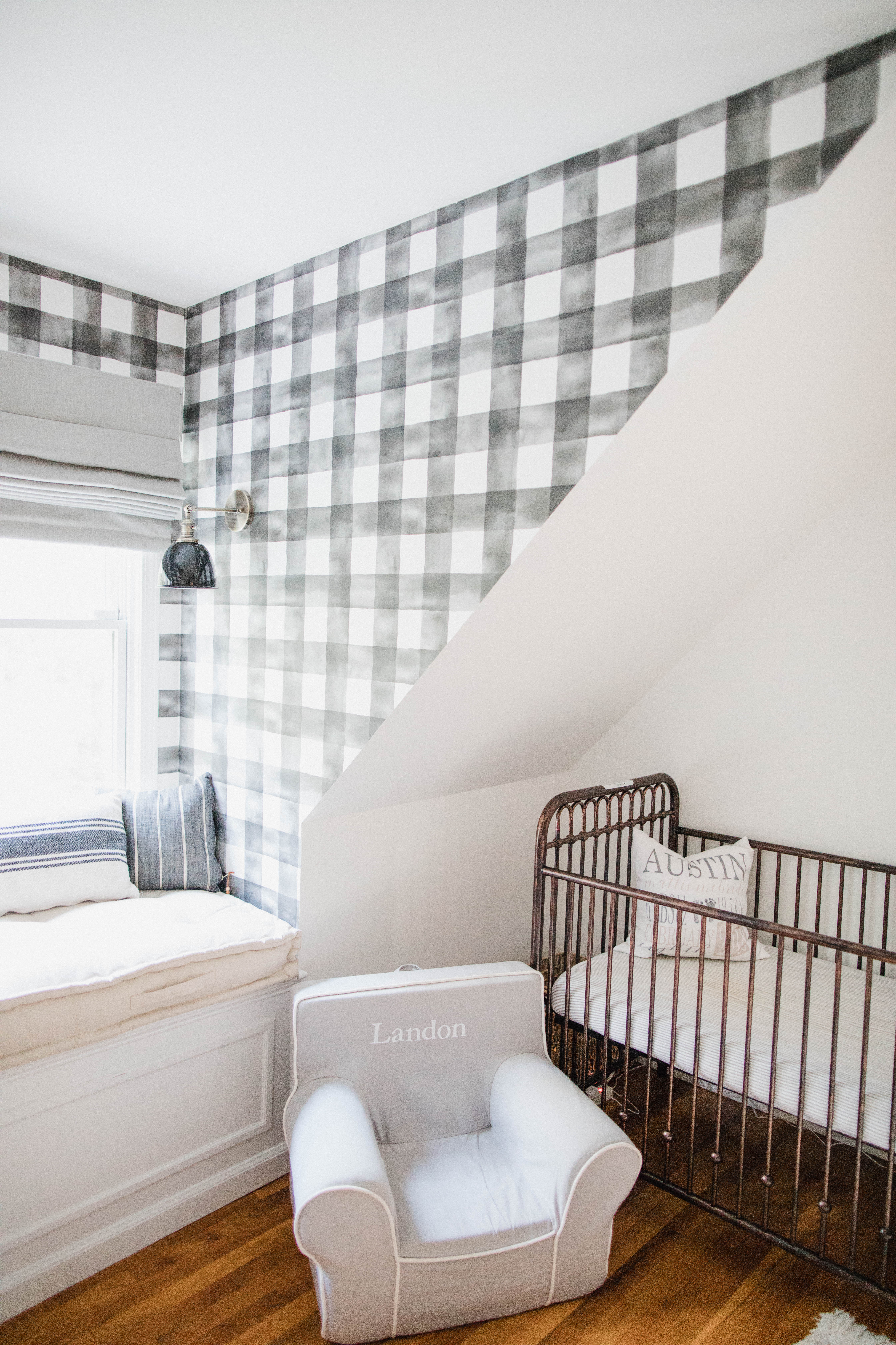 Connecticut life and style blogger Lauren McBride shares a shared boys bedroom update featuring a unique wallpaper wall using products from Home Depot.