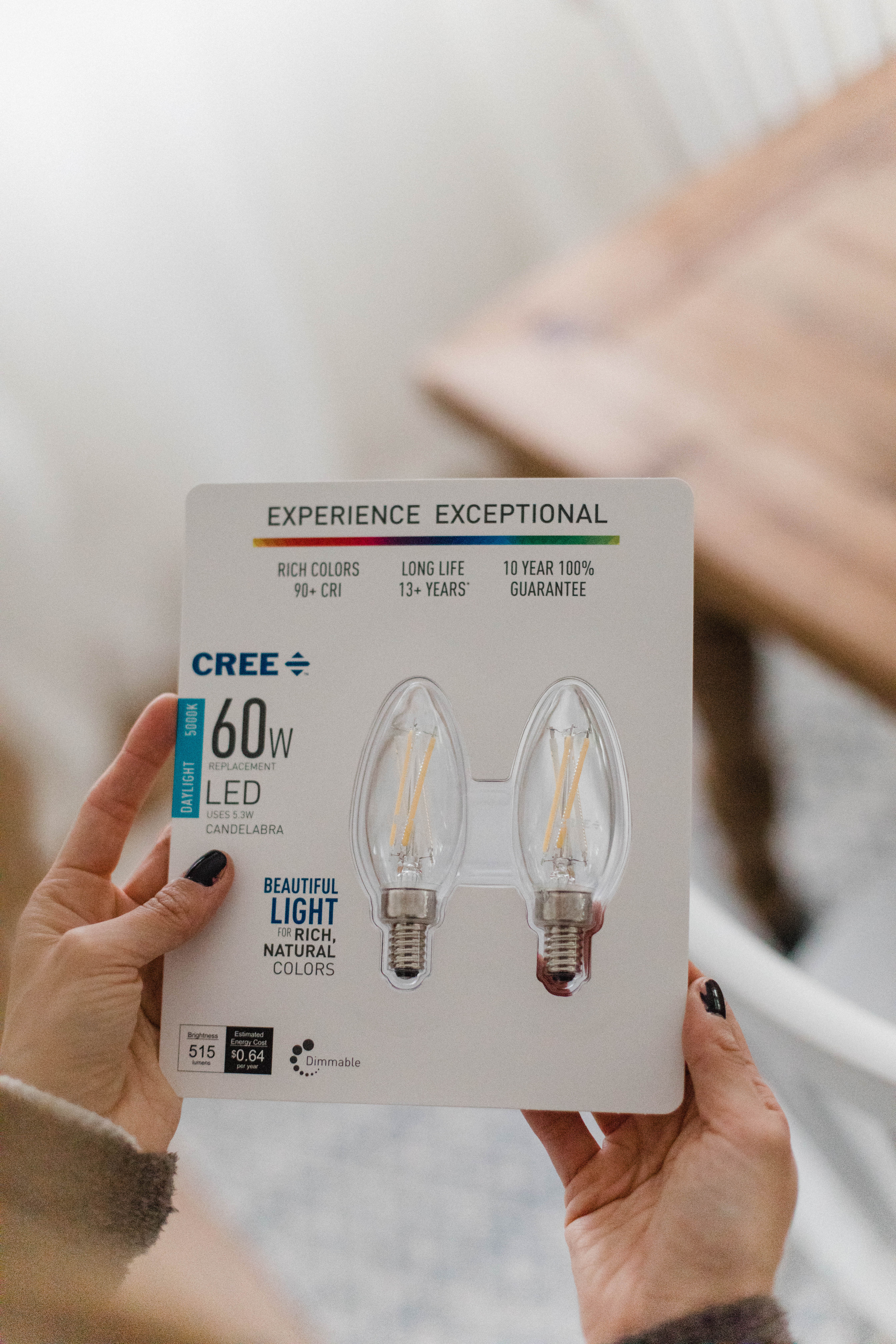 Connecticut life and style blogger Lauren McBride shares about the cost-effectiveness and energy efficiency of LED lighting in the home, as well as the difference in lighting color.