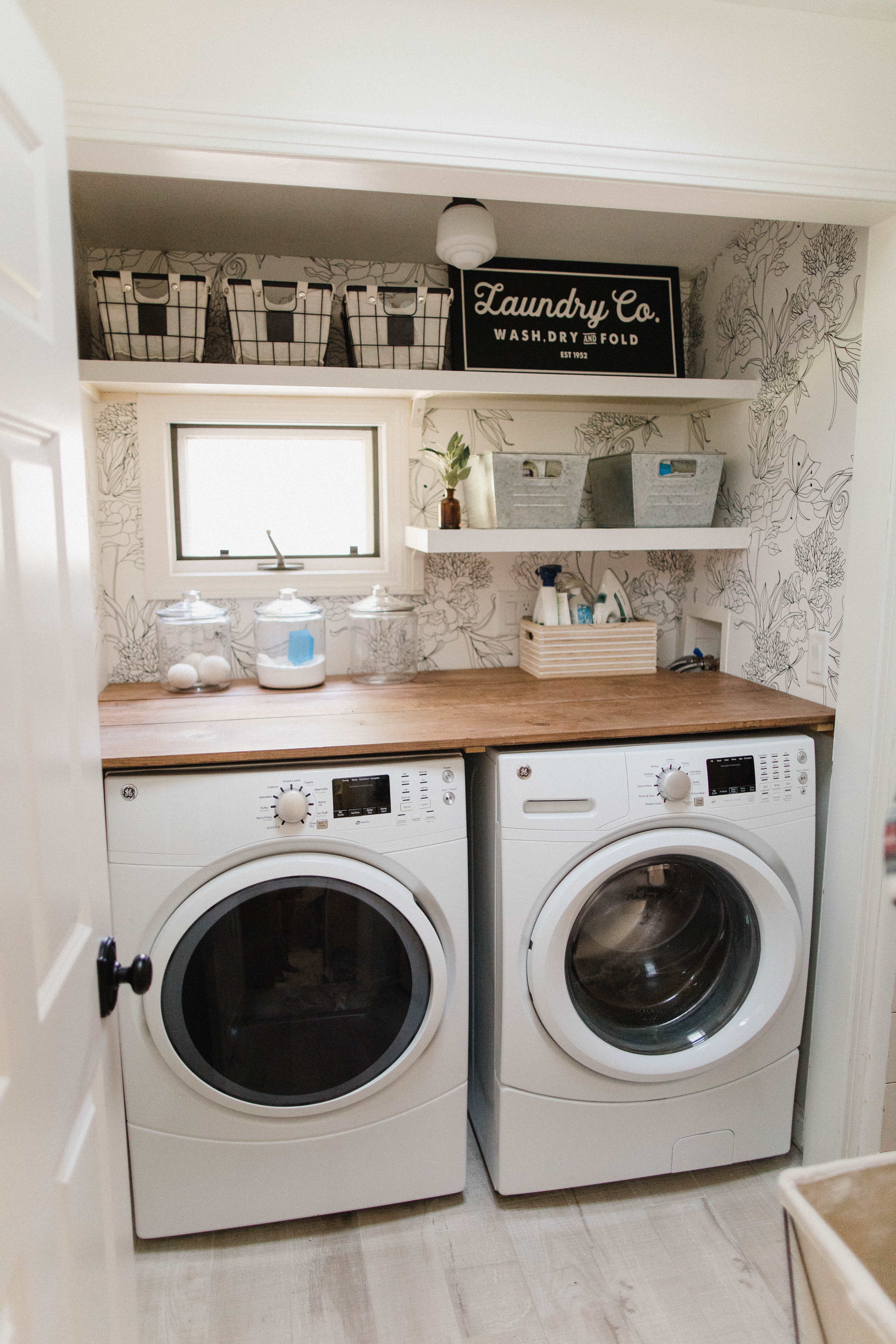 Connecticut life and style blogger Lauren McBride shares her laundry room update and how to refresh a space with the additional of removable wallpaper.