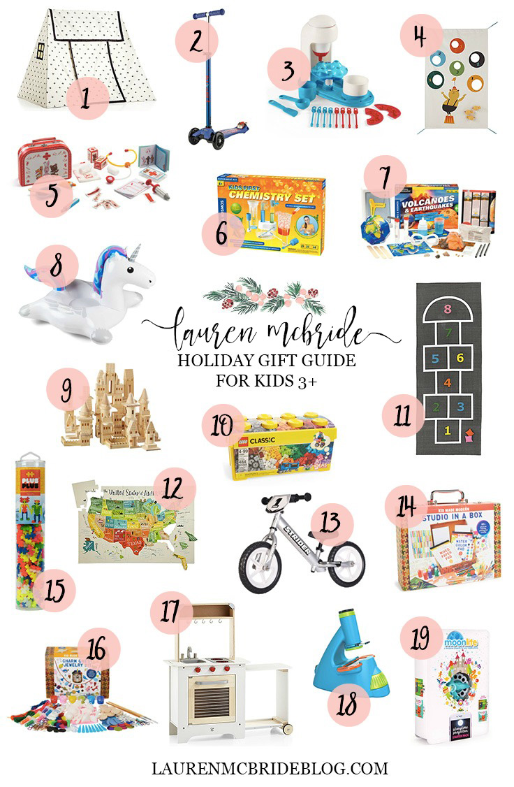 Connecticut life and style blogger Lauren McBride shares a holiday gift guide for kids ages 3 and up featuring fun, active, and educational gift ideas. 