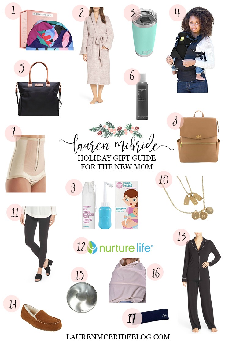 Connecticut life and style blogger Lauren McBride shares her holiday gift guide selections for new moms, including a variety of items and price ranges for new and expectant moms.