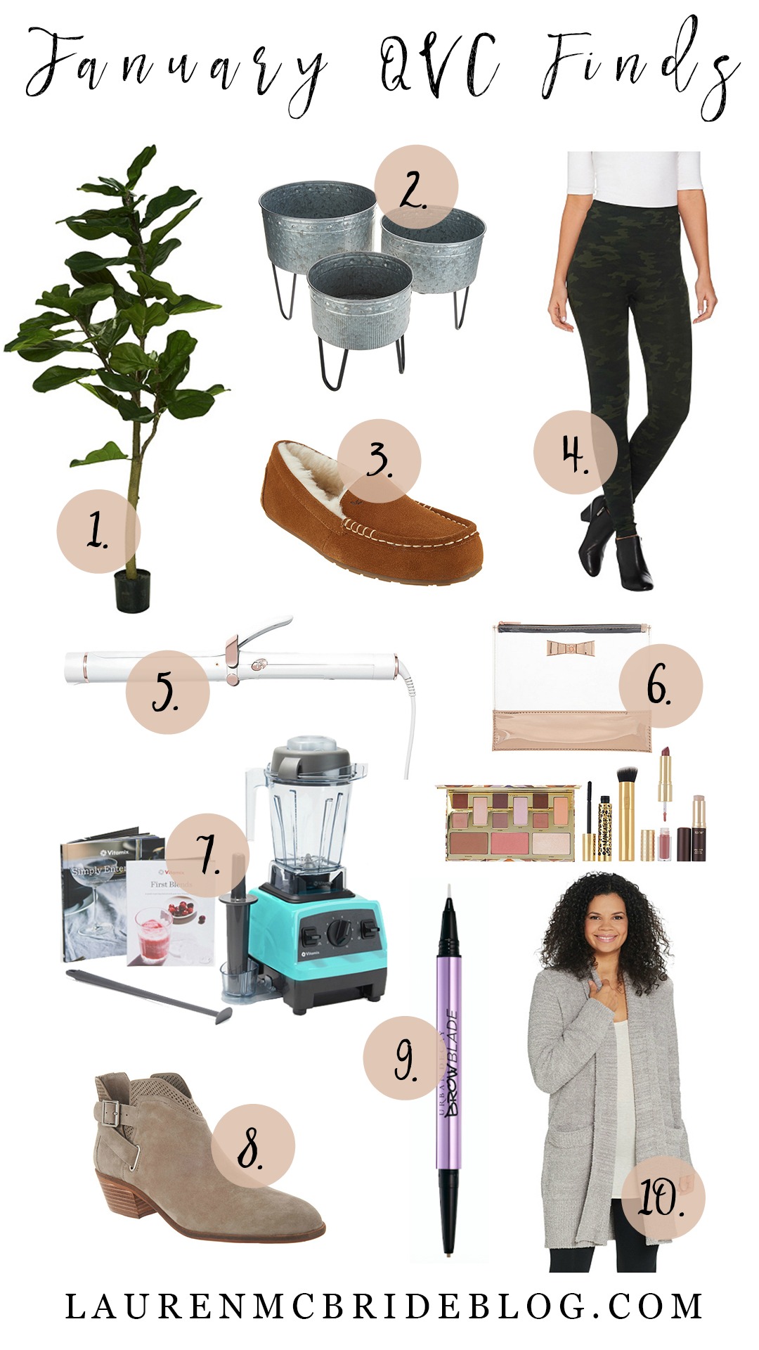 Connecticut life and style blogger Lauren McBride shares her January QVC Finds including a faux fiddle leaf fit, beauty deals, and cozy options.