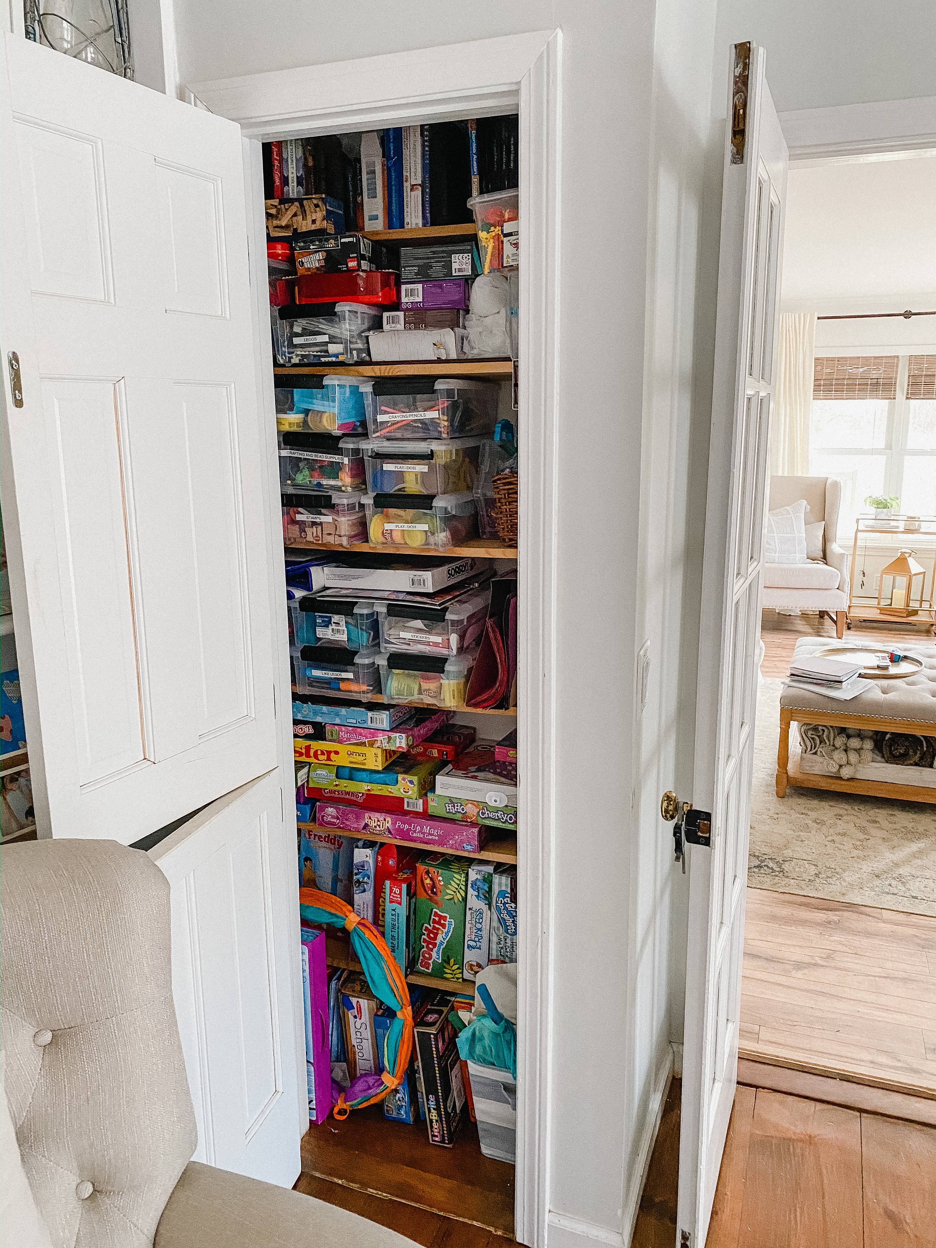 Connecticut life and style blogger Lauren McBride shares her kids' craft closet organization and a peek into how she keeps the space functional.