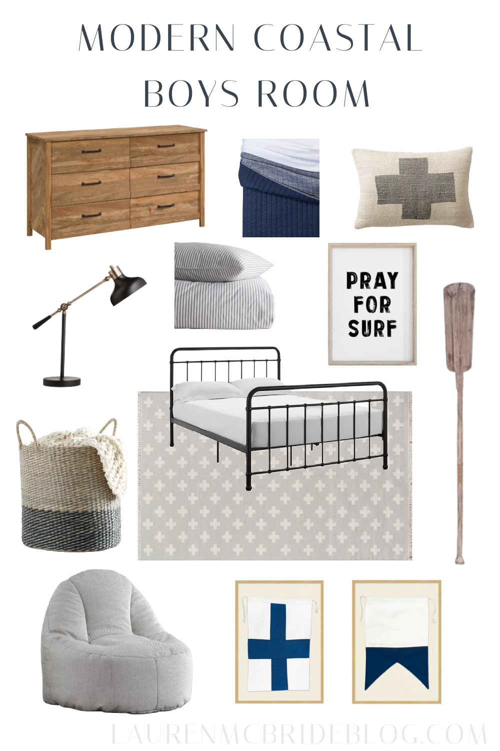 Connecticut life and style blogger Lauren McBride shares her inspiration for a Modern Coastal Boys Room including mood board and sources.