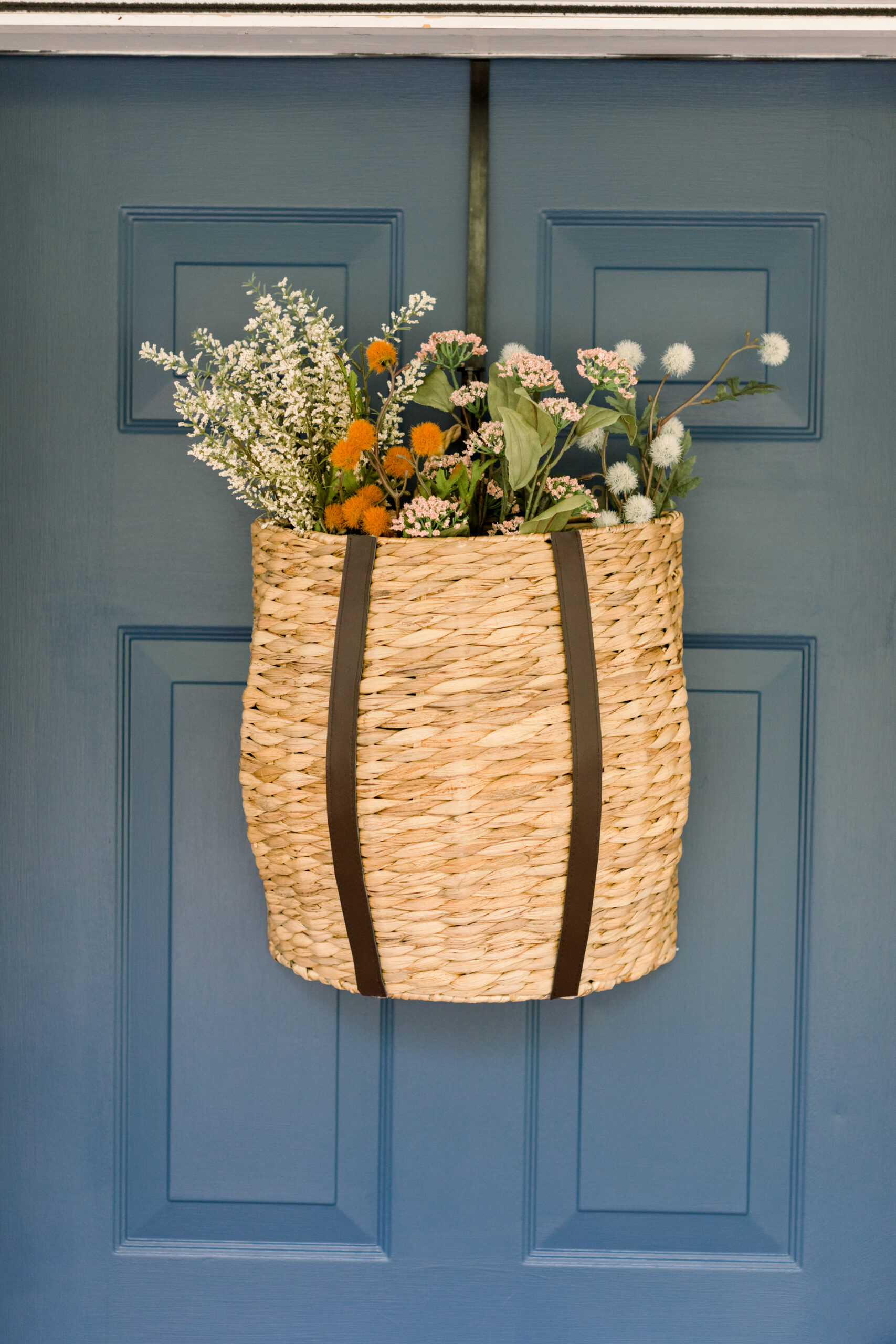 Ebenezer & Co. 22 Door Basket with Greenery ,Natural Ribbon