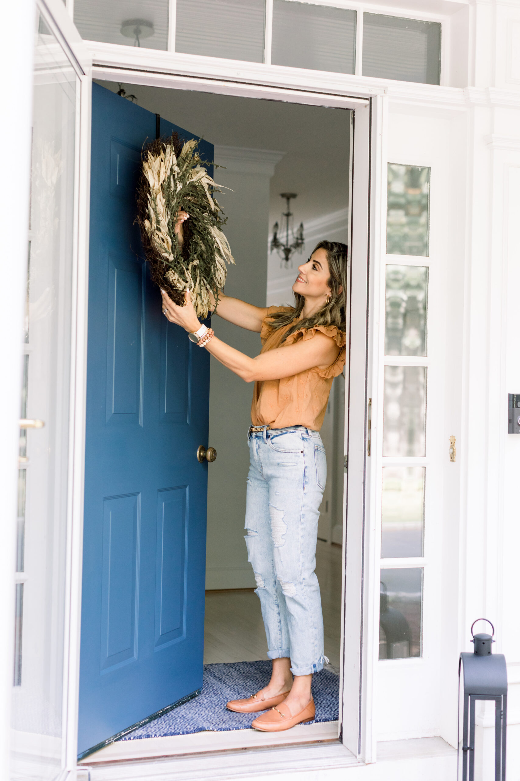 24 Illuminated Harvest Corn Leaf and Vine Wreath by Lauren McBride 