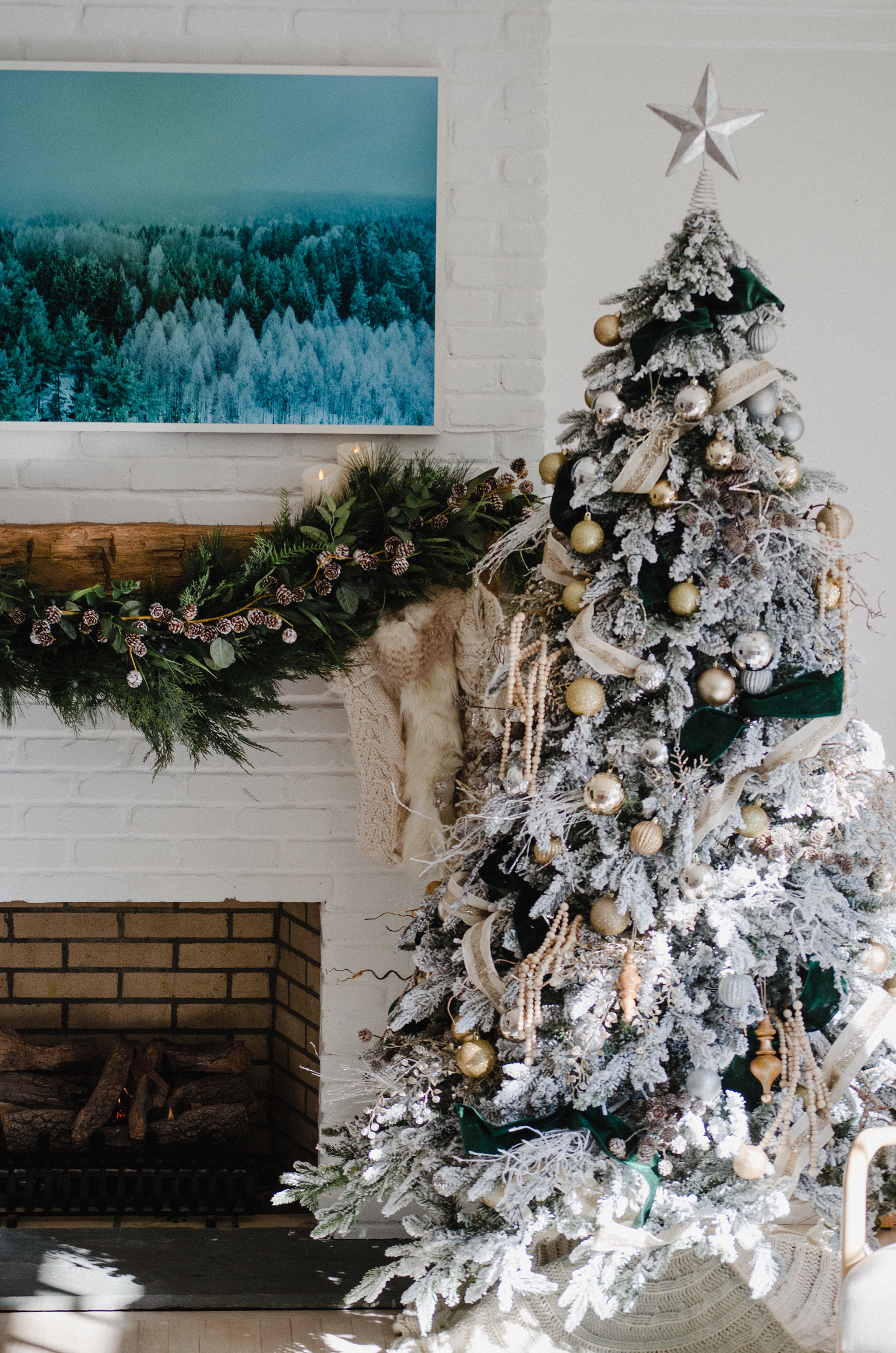 Connecticut Lifestyle blogger Lauren McBride shares a photo of her holiday mantel and tree.