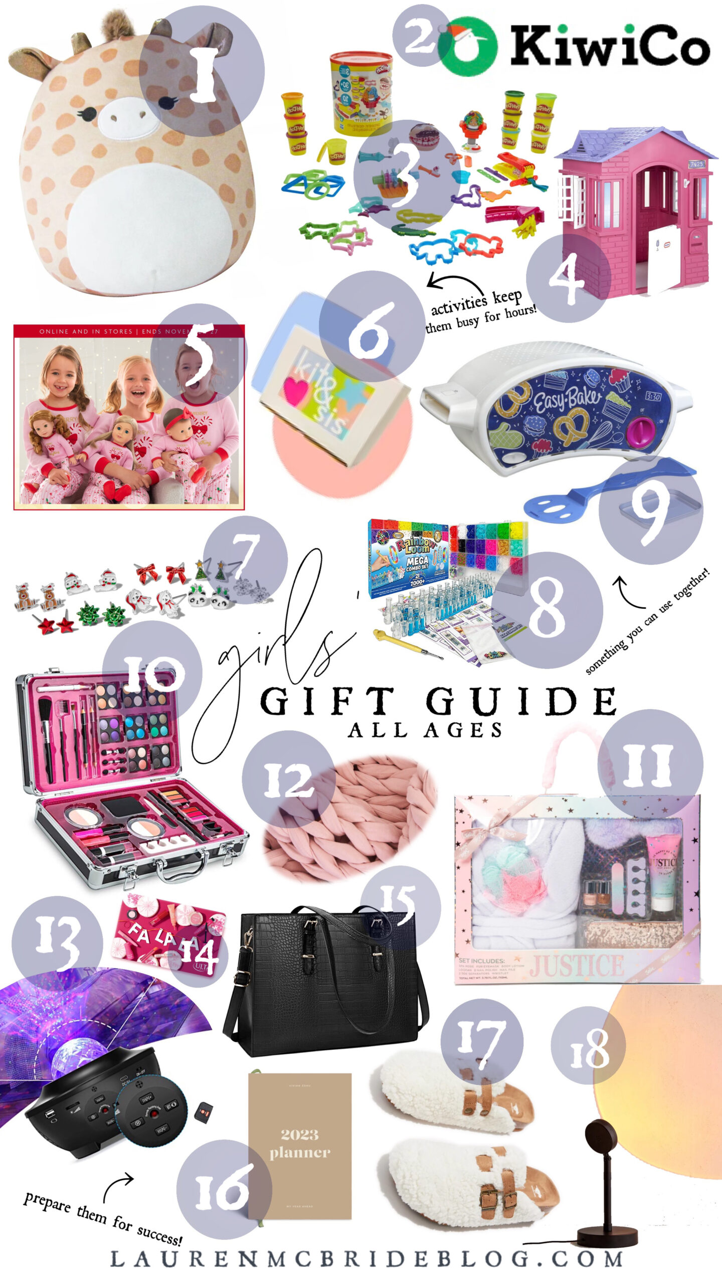 Connecticut lifestyle blogger Lauren McBride shares a photo collage of her 2022 girls gift guide for all ages.