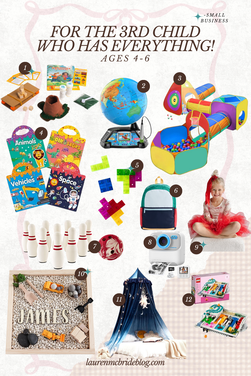 Gift guide for 4–6 year olds with unique toys for kids who have everything, including STEM kits, sensory play, tunnels, books, and creative gifts